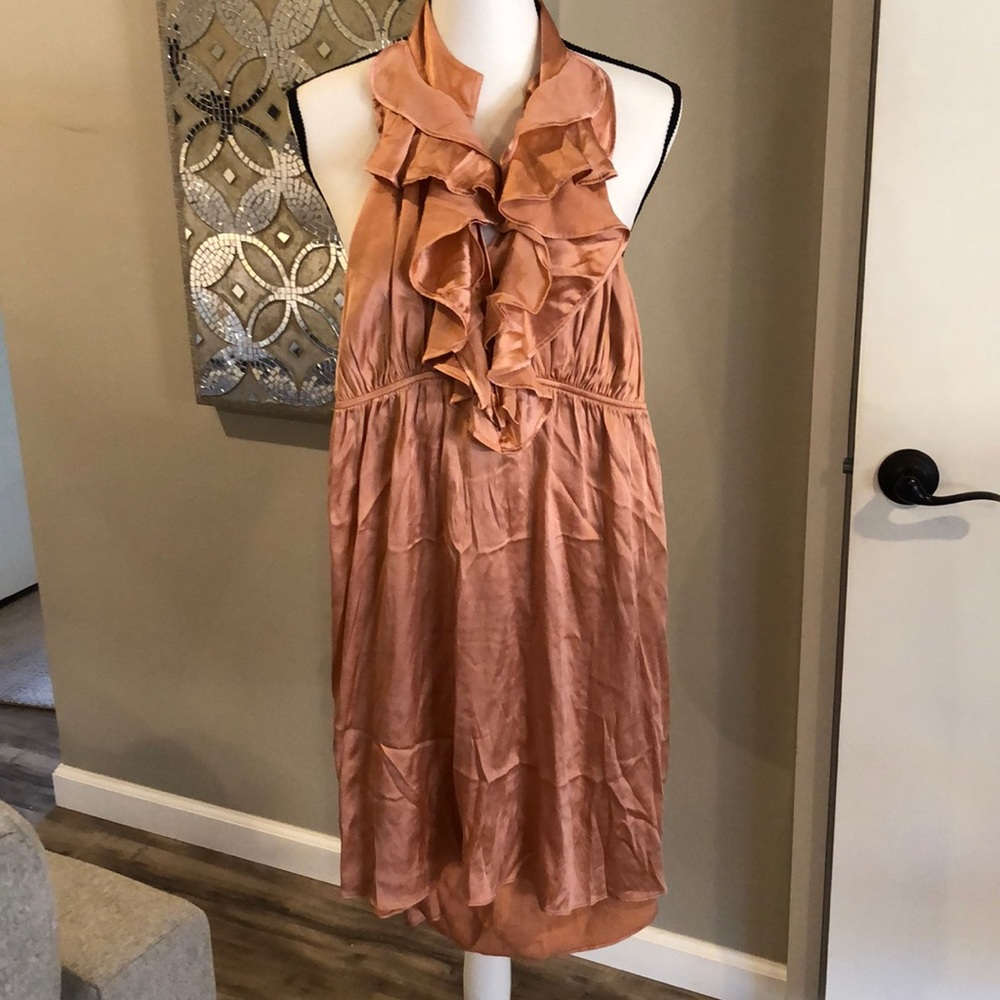 Marciano peach silk ruffle chest dress